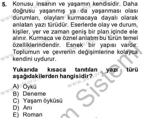 Türk Dili 2 Dersi 2014 - 2015 Yılı (Final) Dönem Sonu Sınavı 5. Soru
