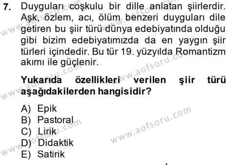 Türk Dili 2 Dersi 2014 - 2015 Yılı (Final) Dönem Sonu Sınavı 7. Soru