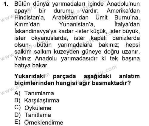 Türk Dili 2 Dersi 2014 - 2015 Yılı Tek Ders Sınavı 1. Soru