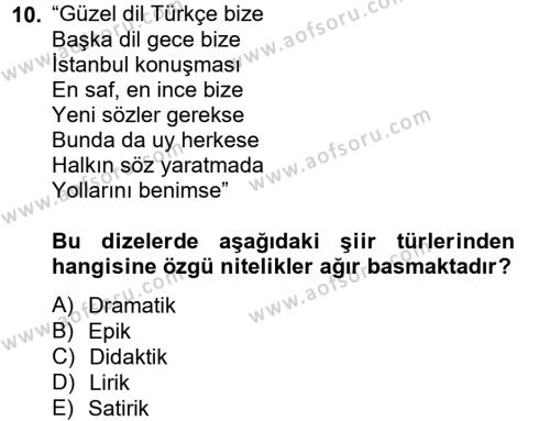 Türk Dili 2 Dersi 2014 - 2015 Yılı Tek Ders Sınavı 10. Soru