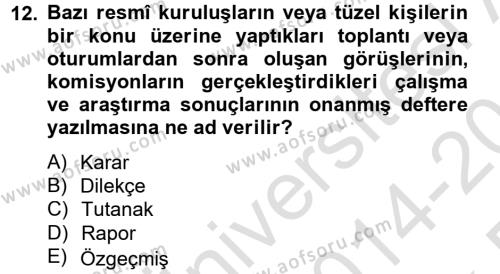 Türk Dili 2 Dersi 2014 - 2015 Yılı Tek Ders Sınavı 12. Soru