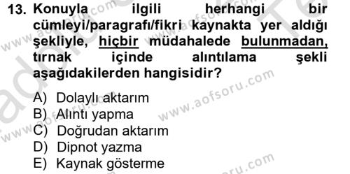 Türk Dili 2 Dersi 2014 - 2015 Yılı Tek Ders Sınavı 13. Soru