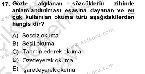 Türk Dili 2 Dersi 2014 - 2015 Yılı Tek Ders Sınavı 17. Soru