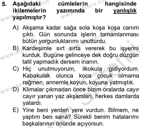 Türk Dili 2 Dersi 2014 - 2015 Yılı Tek Ders Sınavı 5. Soru