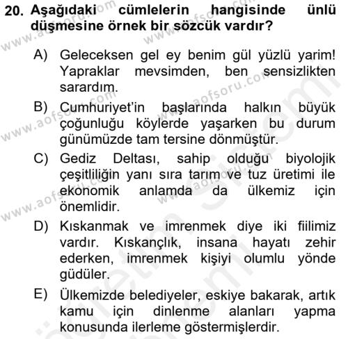 Türk Dili 2 Dersi 2015 - 2016 Yılı (Vize) Ara Sınavı 20. Soru