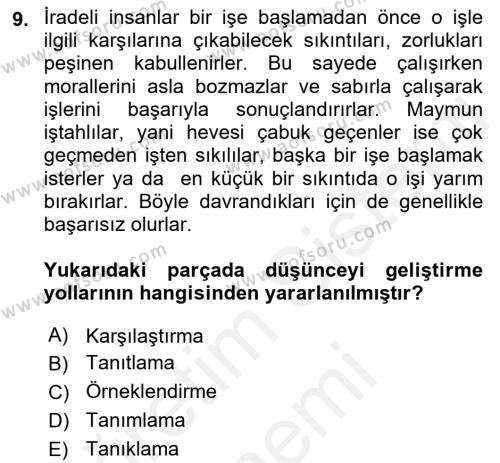 Türk Dili 2 Dersi 2015 - 2016 Yılı (Vize) Ara Sınavı 9. Soru