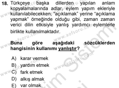 Türk Dili 2 Dersi 2015 - 2016 Yılı (Final) Dönem Sonu Sınavı 18. Soru
