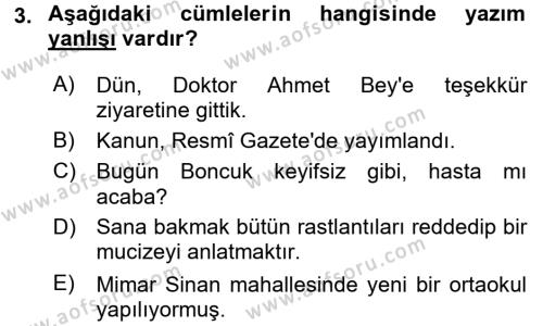 Türk Dili 2 Dersi 2015 - 2016 Yılı (Final) Dönem Sonu Sınavı 3. Soru