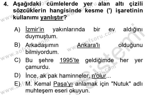 Türk Dili 2 Dersi 2015 - 2016 Yılı (Final) Dönem Sonu Sınavı 4. Soru