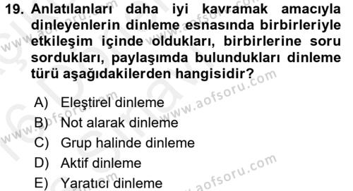 Türk Dili 2 Dersi 2015 - 2016 Yılı Tek Ders Sınavı 19. Soru