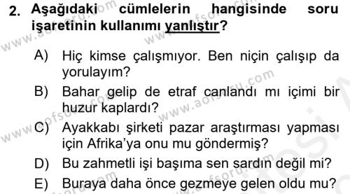Türk Dili 2 Dersi 2015 - 2016 Yılı Tek Ders Sınavı 2. Soru