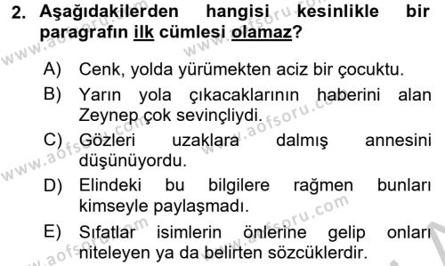 Türk Dili 2 Dersi 2016 - 2017 Yılı 3 Ders Sınavı 2. Soru