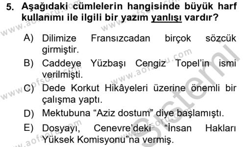 Türk Dili 2 Dersi 2016 - 2017 Yılı 3 Ders Sınavı 5. Soru