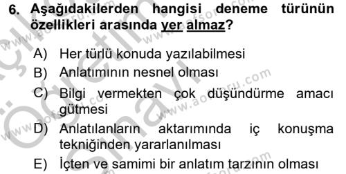 Türk Dili 2 Dersi 2016 - 2017 Yılı 3 Ders Sınavı 6. Soru