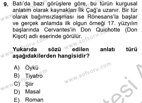 Türk Dili 2 Dersi 2016 - 2017 Yılı 3 Ders Sınavı 9. Soru
