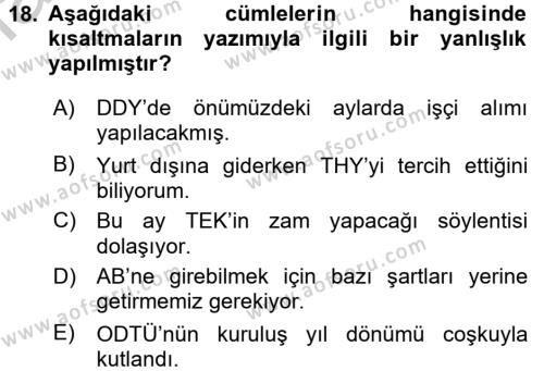 Türk Dili 2 Dersi 2016 - 2017 Yılı (Vize) Ara Sınavı 18. Soru
