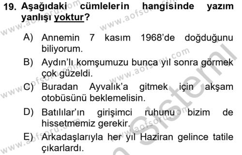 Türk Dili 2 Dersi 2016 - 2017 Yılı (Vize) Ara Sınavı 19. Soru
