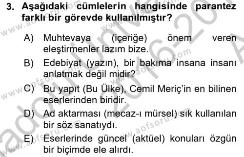 Türk Dili 2 Dersi 2016 - 2017 Yılı (Vize) Ara Sınavı 3. Soru