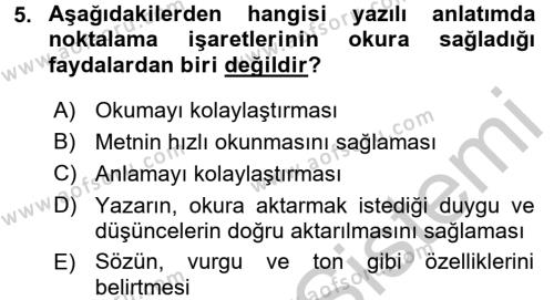 Türk Dili 2 Dersi 2016 - 2017 Yılı (Vize) Ara Sınavı 5. Soru