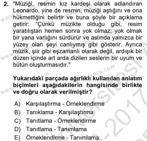 Türk Dili 2 Dersi 2016 - 2017 Yılı (Final) Dönem Sonu Sınavı 2. Soru