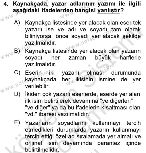 Türk Dili 2 Dersi 2016 - 2017 Yılı (Final) Dönem Sonu Sınavı 4. Soru