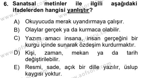 Türk Dili 2 Dersi 2016 - 2017 Yılı (Final) Dönem Sonu Sınavı 6. Soru