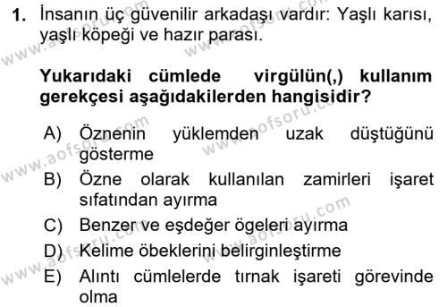 Türk Dili 2 Dersi 2017 - 2018 Yılı 3 Ders Sınavı 1. Soru