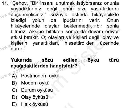 Türk Dili 2 Dersi 2017 - 2018 Yılı 3 Ders Sınavı 11. Soru