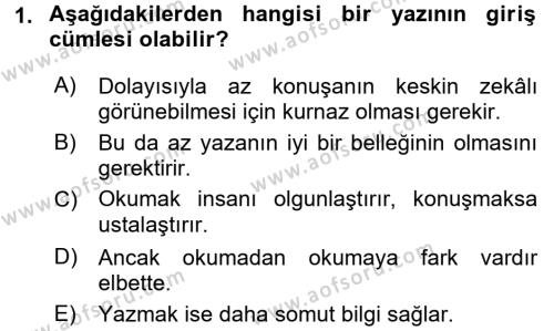 Türk Dili 2 Dersi 2017 - 2018 Yılı (Vize) Ara Sınavı 1. Soru