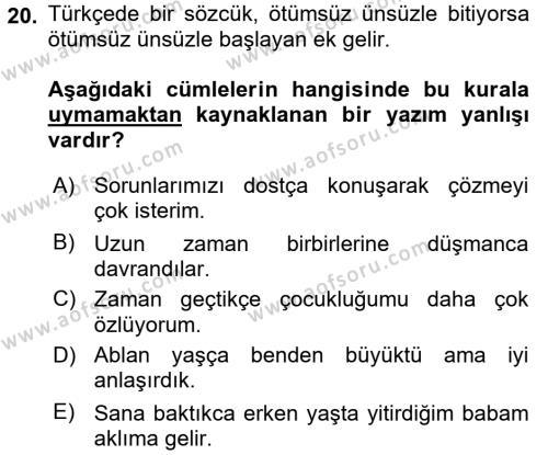 Türk Dili 2 Dersi 2017 - 2018 Yılı (Vize) Ara Sınavı 20. Soru