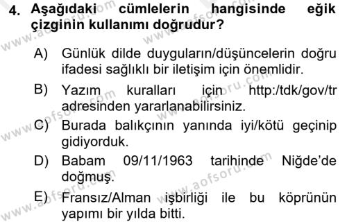 Türk Dili 2 Dersi 2017 - 2018 Yılı (Vize) Ara Sınavı 4. Soru