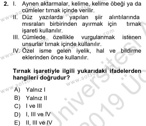 Türk Dili 2 Dersi 2018 - 2019 Yılı 3 Ders Sınavı 2. Soru