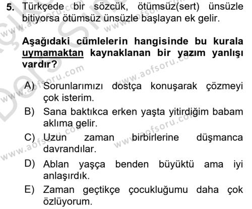 Türk Dili 2 Dersi 2018 - 2019 Yılı 3 Ders Sınavı 5. Soru