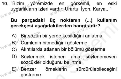 Türk Dili 2 Dersi 2018 - 2019 Yılı (Vize) Ara Sınavı 10. Soru