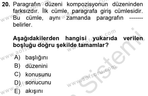 Türk Dili 2 Dersi 2020 - 2021 Yılı Yaz Okulu Sınavı 20. Soru