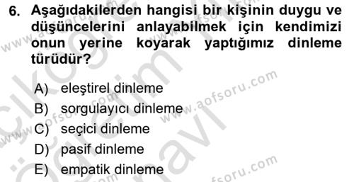 Türk Dili 2 Dersi 2020 - 2021 Yılı Yaz Okulu Sınavı 6. Soru