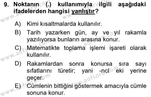 Türk Dili 2 Dersi 2020 - 2021 Yılı Yaz Okulu Sınavı 9. Soru