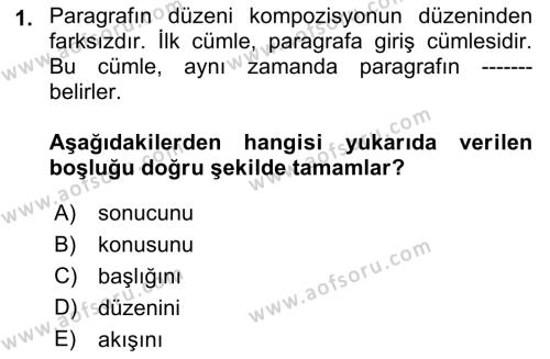 Türk Dili 2 Dersi 2021 - 2022 Yılı (Vize) Ara Sınavı 1. Soru