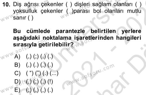 Türk Dili 2 Dersi 2021 - 2022 Yılı (Vize) Ara Sınavı 10. Soru