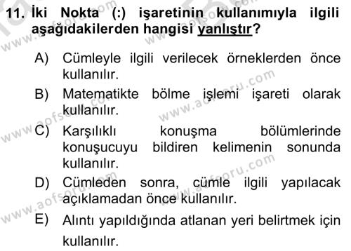 Türk Dili 2 Dersi 2021 - 2022 Yılı (Vize) Ara Sınavı 11. Soru