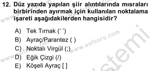 Türk Dili 2 Dersi 2021 - 2022 Yılı (Vize) Ara Sınavı 12. Soru