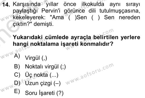 Türk Dili 2 Dersi 2021 - 2022 Yılı (Vize) Ara Sınavı 14. Soru