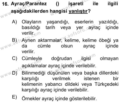 Türk Dili 2 Dersi 2021 - 2022 Yılı (Vize) Ara Sınavı 16. Soru