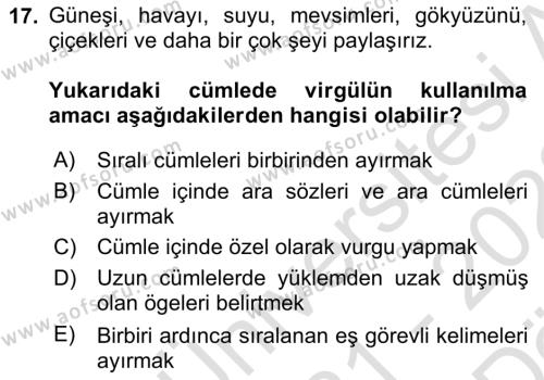 Türk Dili 2 Dersi 2021 - 2022 Yılı (Vize) Ara Sınavı 17. Soru