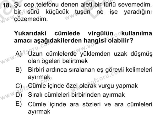 Türk Dili 2 Dersi 2021 - 2022 Yılı (Vize) Ara Sınavı 18. Soru