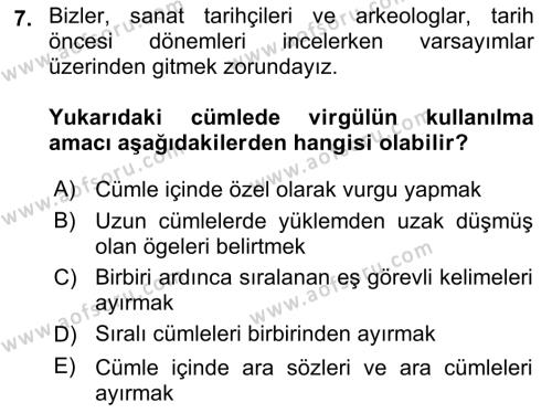 Türk Dili 2 Dersi 2021 - 2022 Yılı (Vize) Ara Sınavı 7. Soru