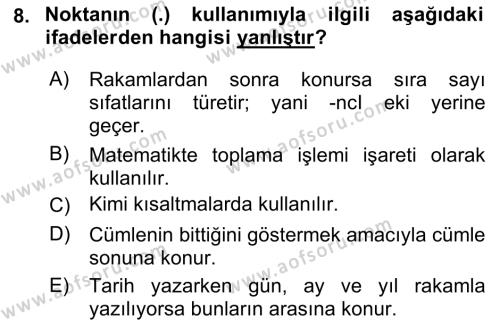 Türk Dili 2 Dersi 2021 - 2022 Yılı (Vize) Ara Sınavı 8. Soru