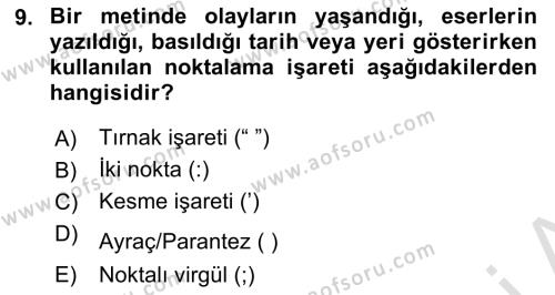 Türk Dili 2 Dersi 2021 - 2022 Yılı (Vize) Ara Sınavı 9. Soru