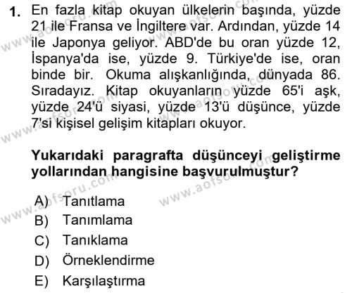 Türk Dili 2 Dersi 2021 - 2022 Yılı (Final) Dönem Sonu Sınavı 1. Soru