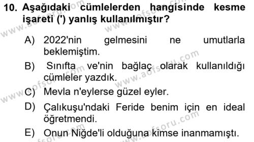 Türk Dili 2 Dersi 2021 - 2022 Yılı (Final) Dönem Sonu Sınavı 10. Soru